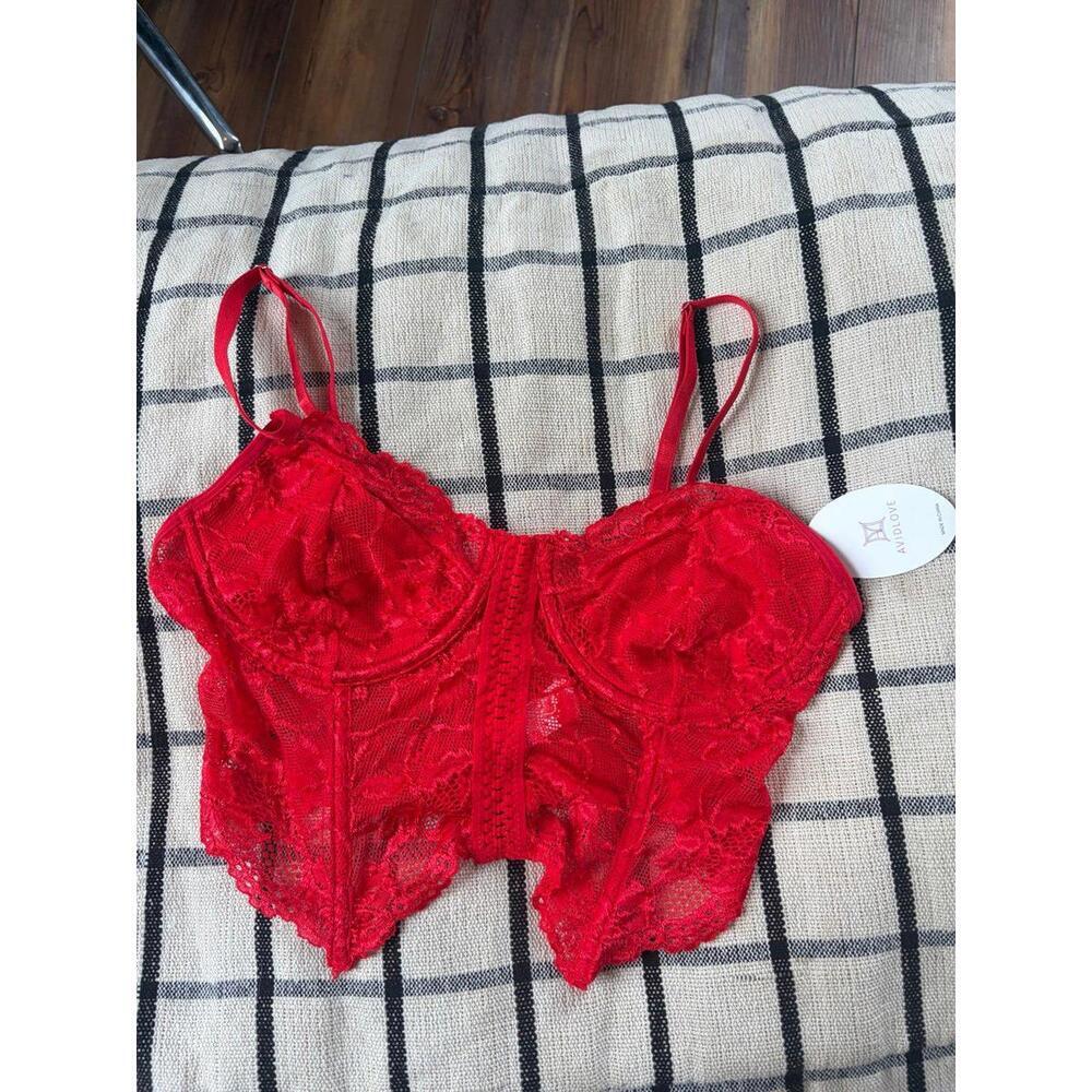 NWT AvidLove red long line lace bralette size S